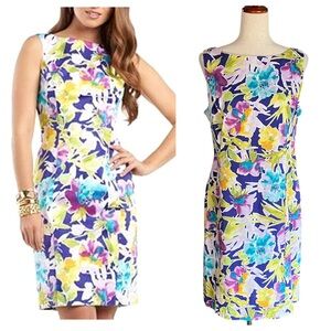 Chaps Floral Print Cotton Blend Skirt - Purple, Teal, Lime